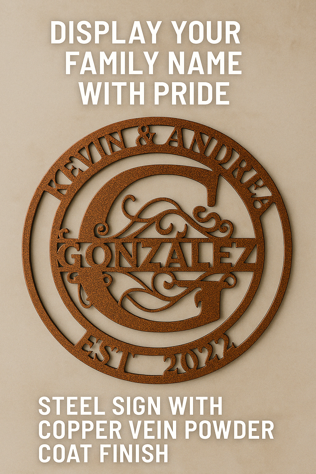 Custom Steel Family Name Sign – Powder Coat Finish – Personalized Wedding, Housewarming, or Anniversary Gift