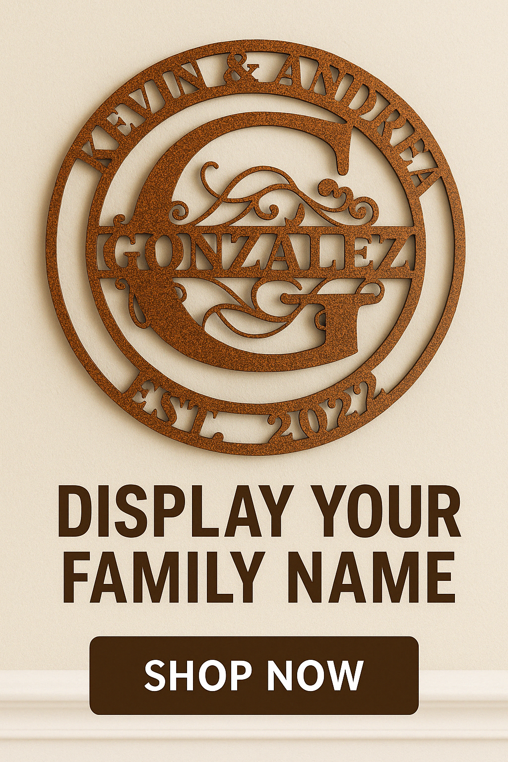 Custom Steel Family Name Sign – Powder Coat Finish – Personalized Wedding, Housewarming, or Anniversary Gift