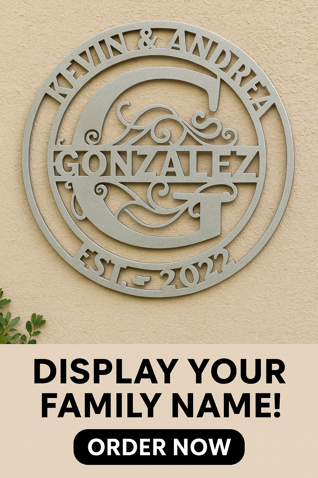 Custom Steel Family Name Sign – Powder Coat Finish – Personalized Wedding, Housewarming, or Anniversary Gift