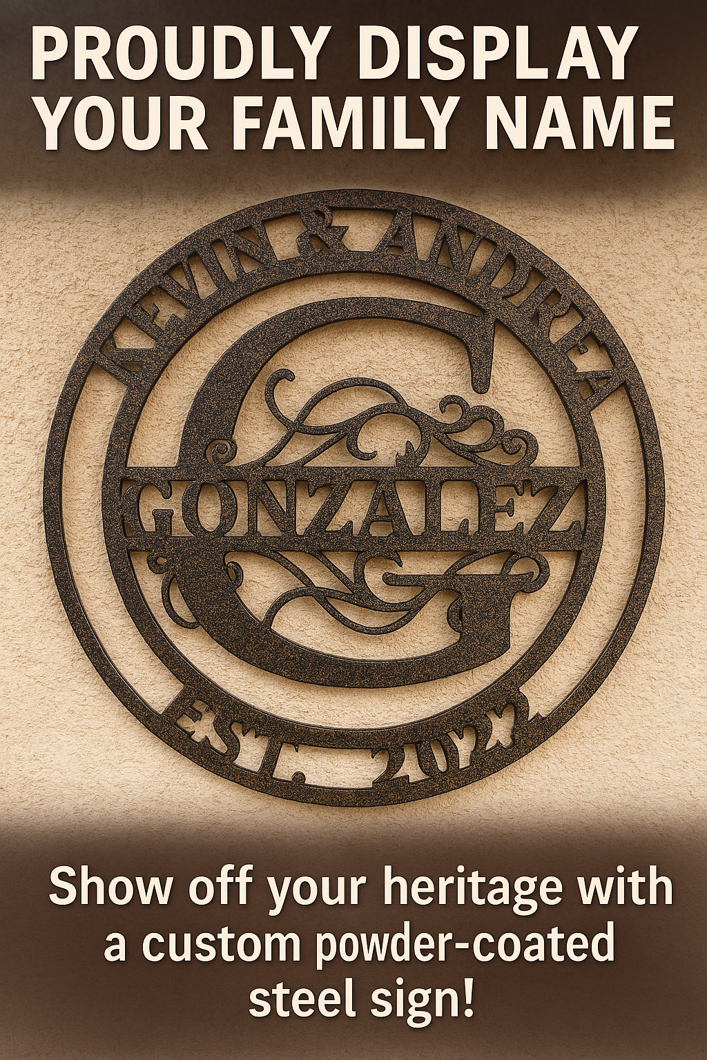 Custom Steel Family Name Sign – Powder Coat Finish – Personalized Wedding, Housewarming, or Anniversary Gift