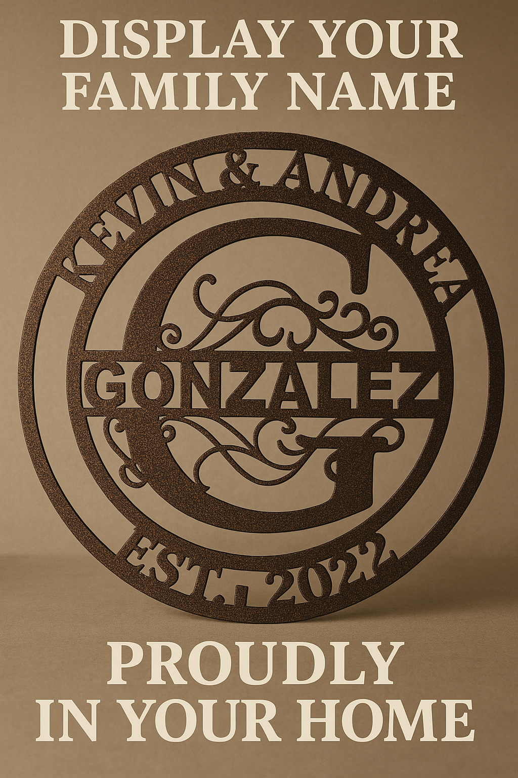 Custom Steel Family Name Sign – Powder Coat Finish – Personalized Wedding, Housewarming, or Anniversary Gift