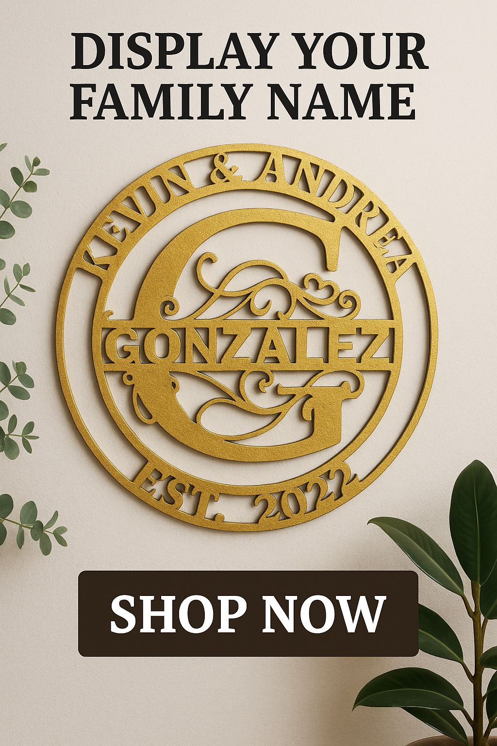 Custom Steel Family Name Sign – Powder Coat Finish – Personalized Wedding, Housewarming, or Anniversary Gift