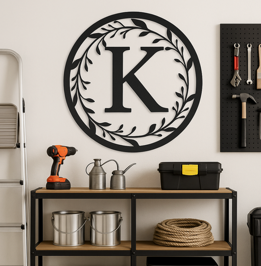 Custom Monogram Steel Sign – Decorative Vine Initial Wall Art